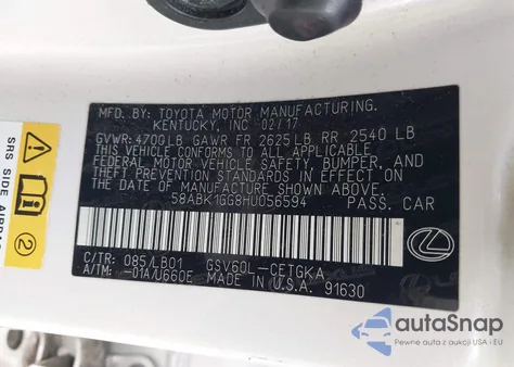 2017 Lexus Es 350 from USA, damaged, VIN 58ABK1GG8HU056594